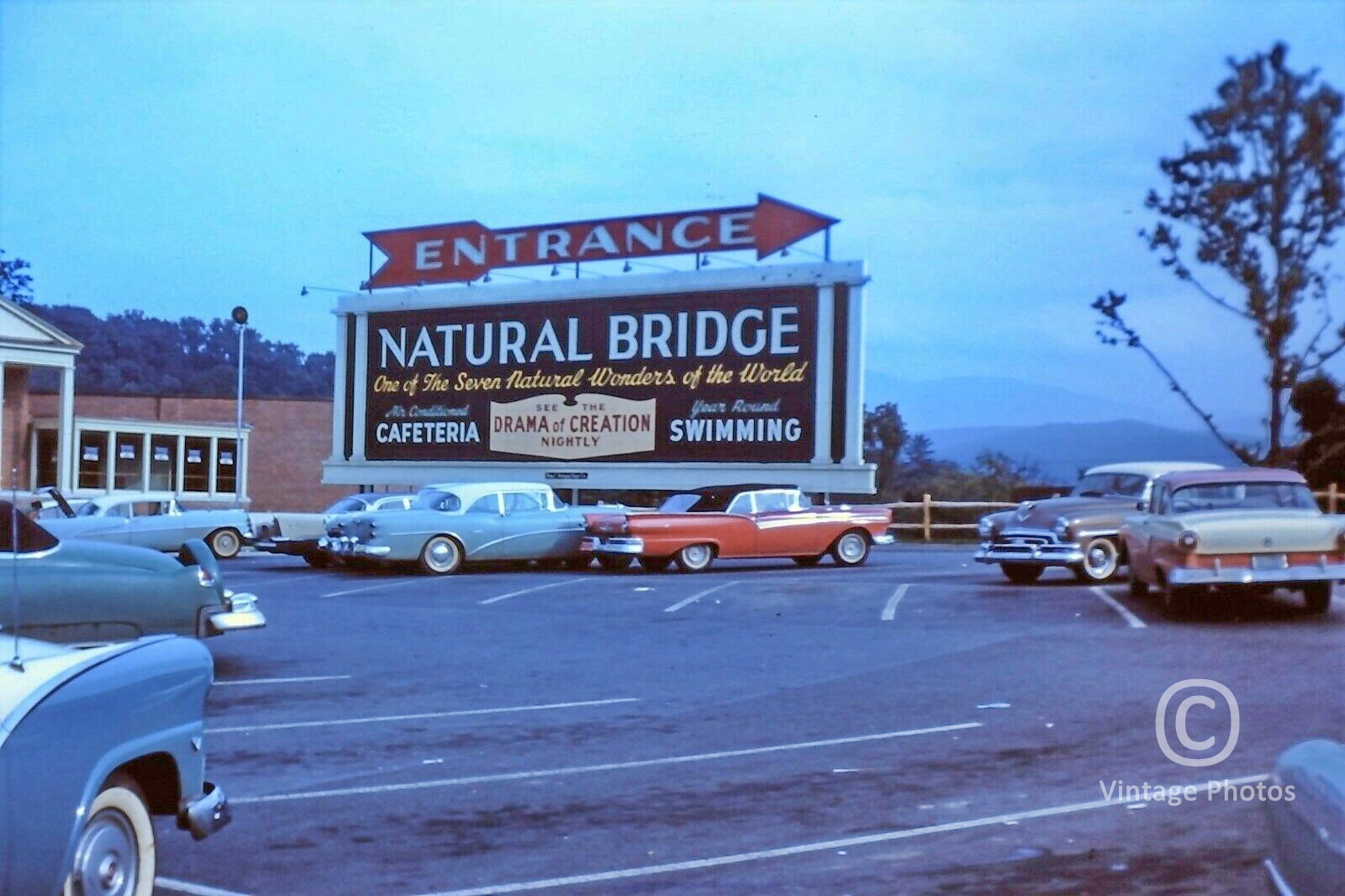 1958 Classic American Cars in Parking Lot Natural Bridge Entrance
