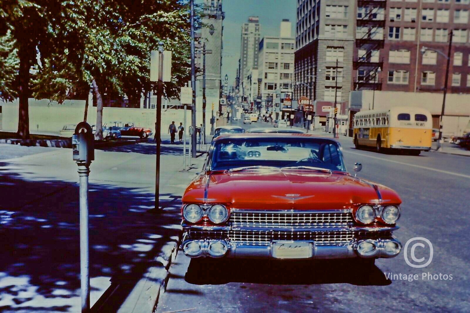1959 Classic Red American Car on Street