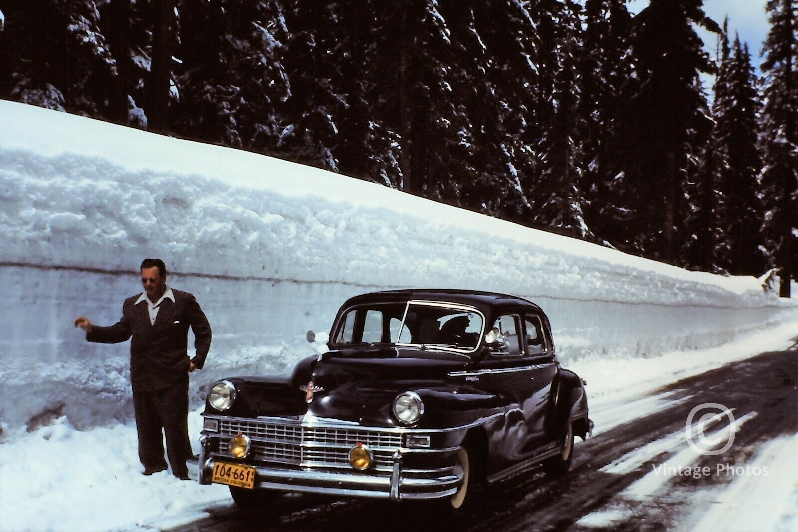 1949 American Classic Car in the snow