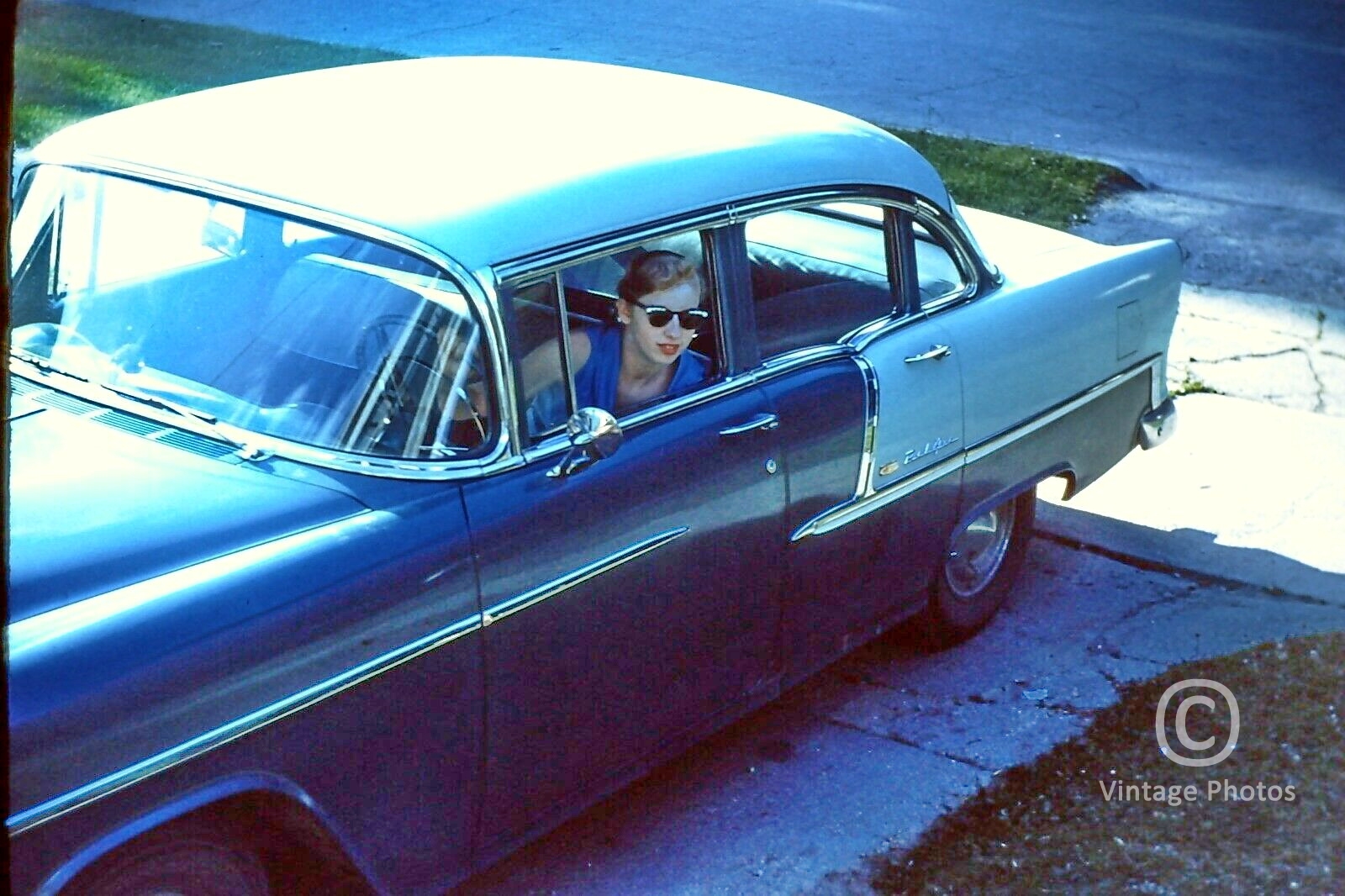 1950s American Classic Bel Air Blue Car plus woman driver