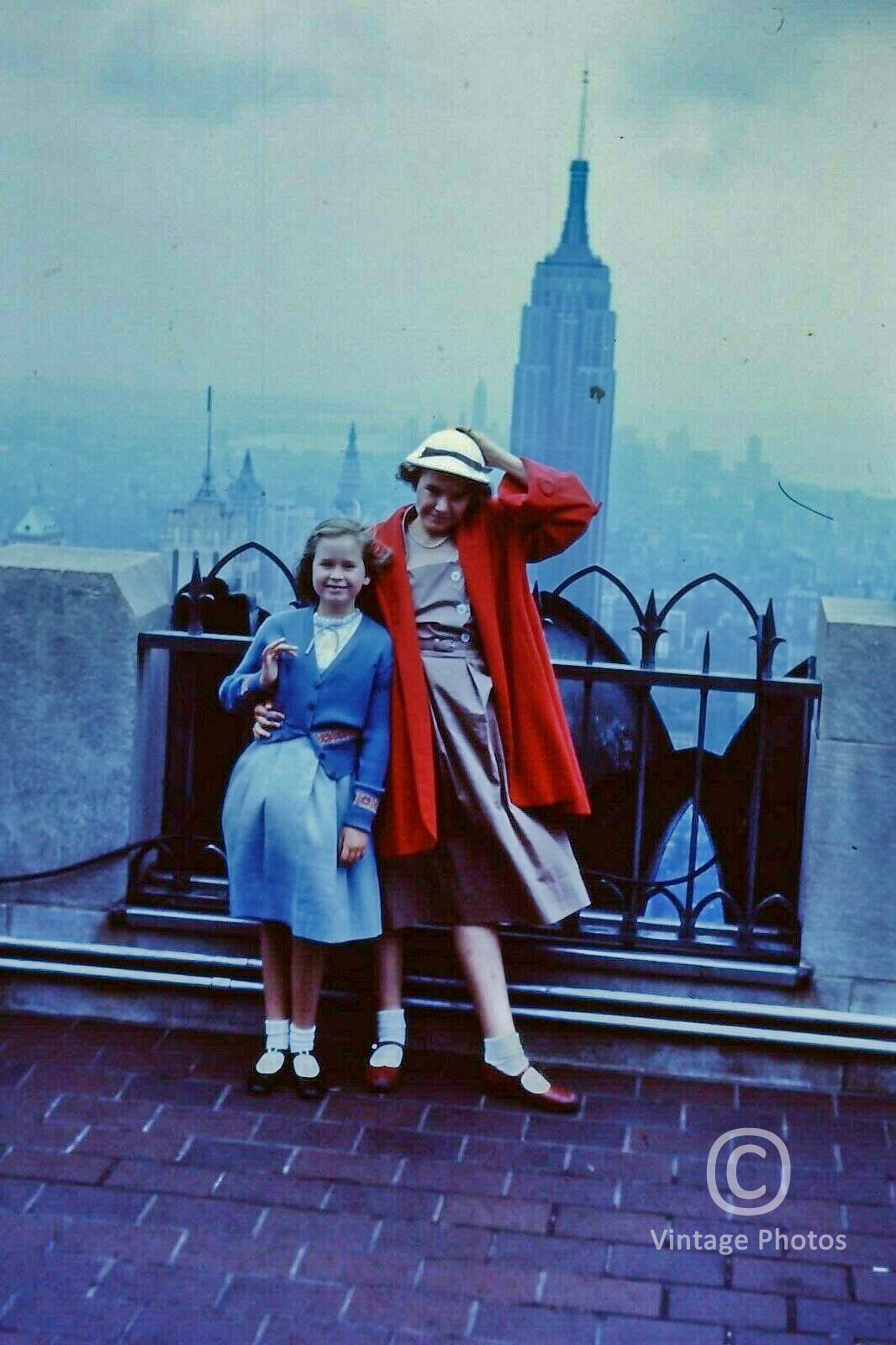 1950s American Fashion - Red Coat - Empire State Building New York