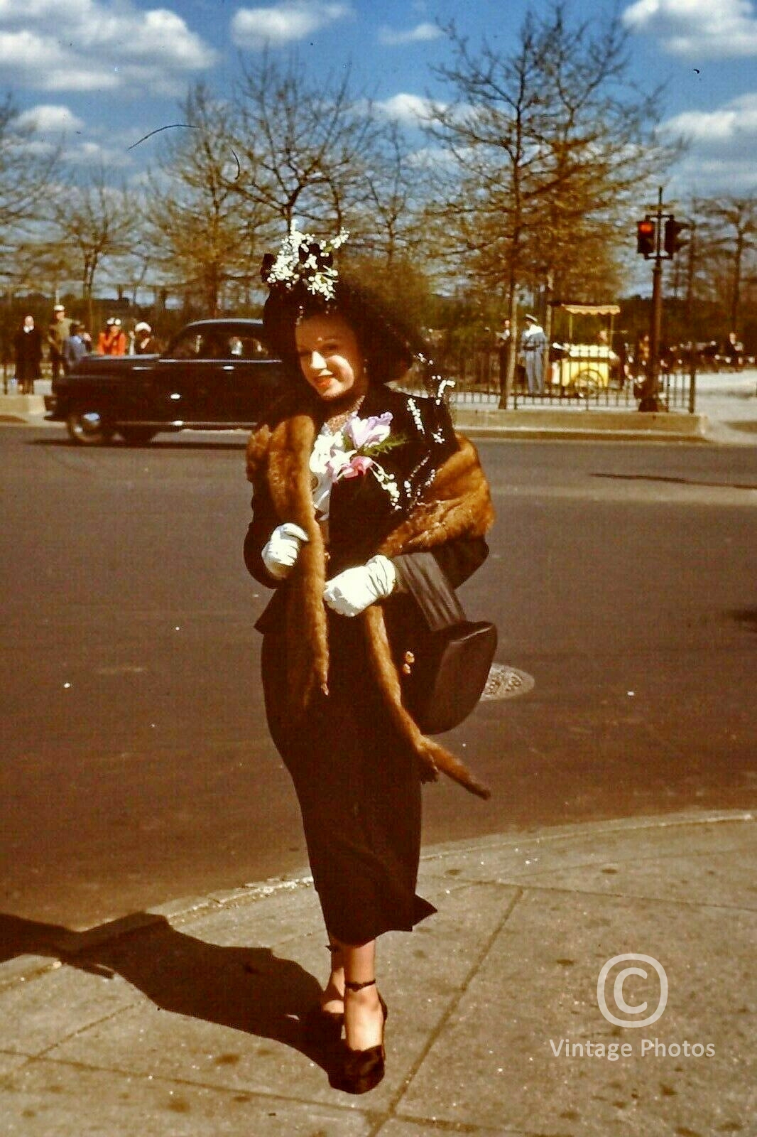1950s American Fashion - Woman + Fur Wrap