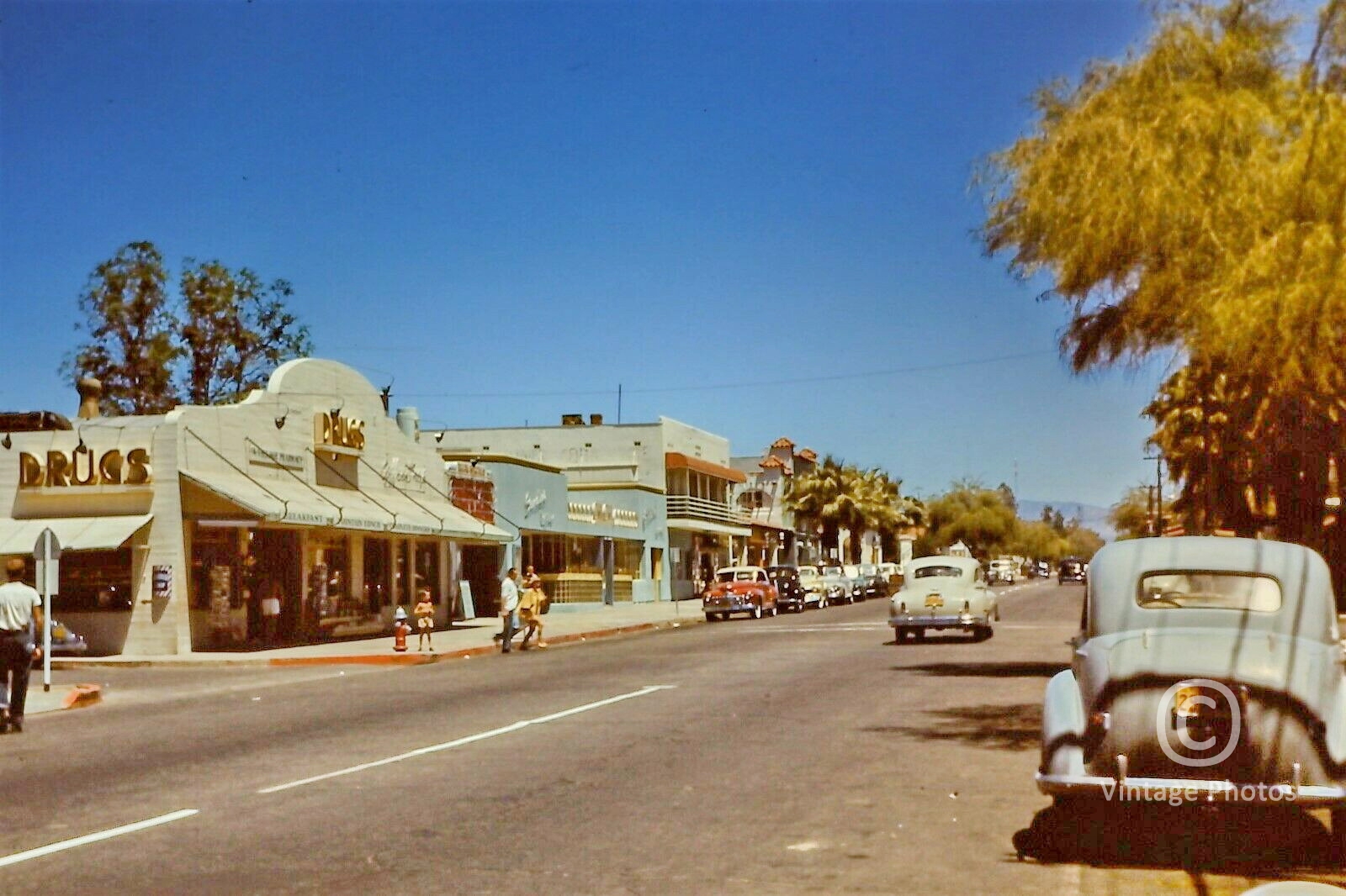 1950s American Street Scene - Cars - Shops - Drug Store