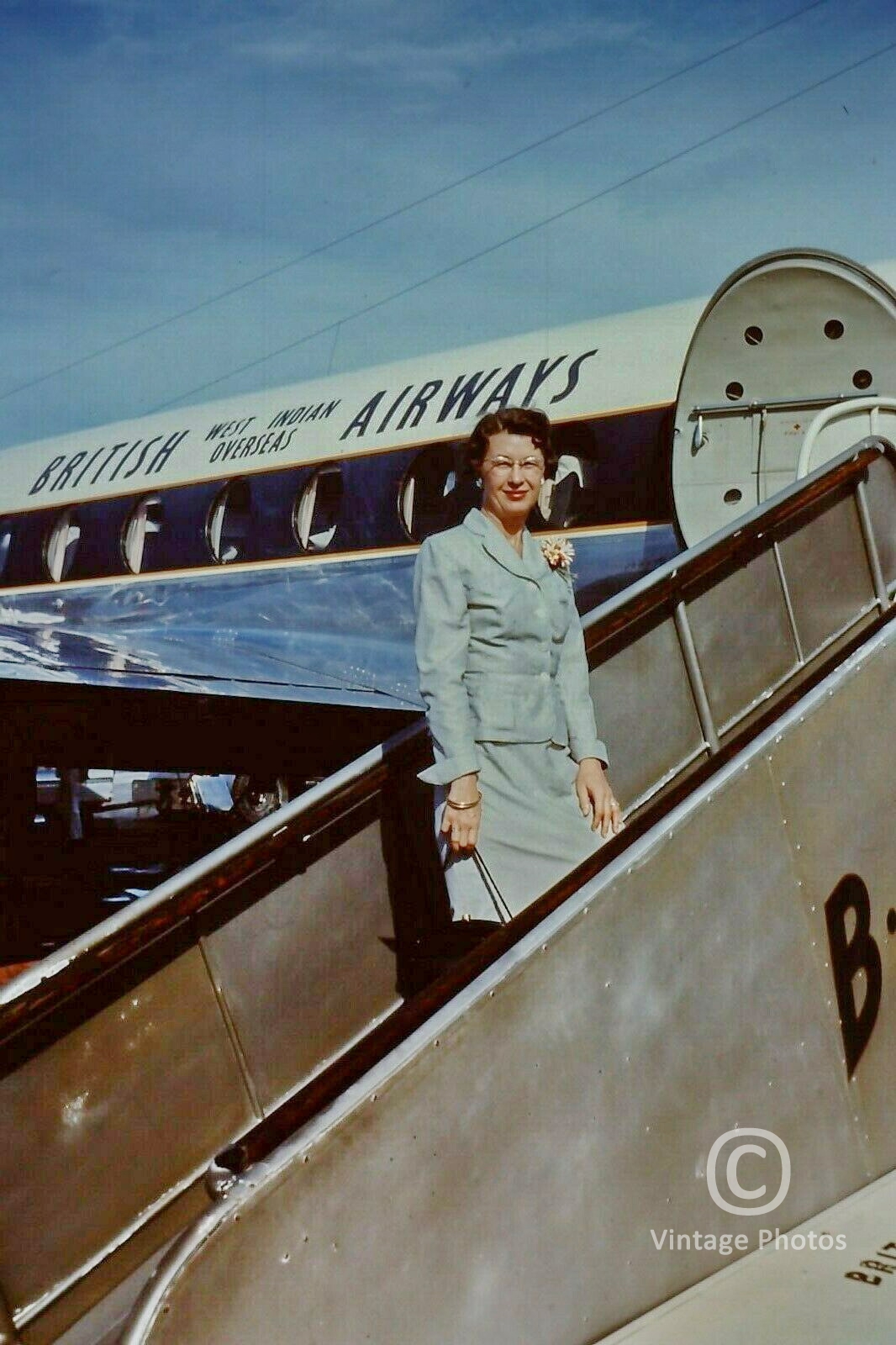 1956 British Airways BOAC Viscount Passenger on Steps at Idlewild Airport AKA JFK Airport New York