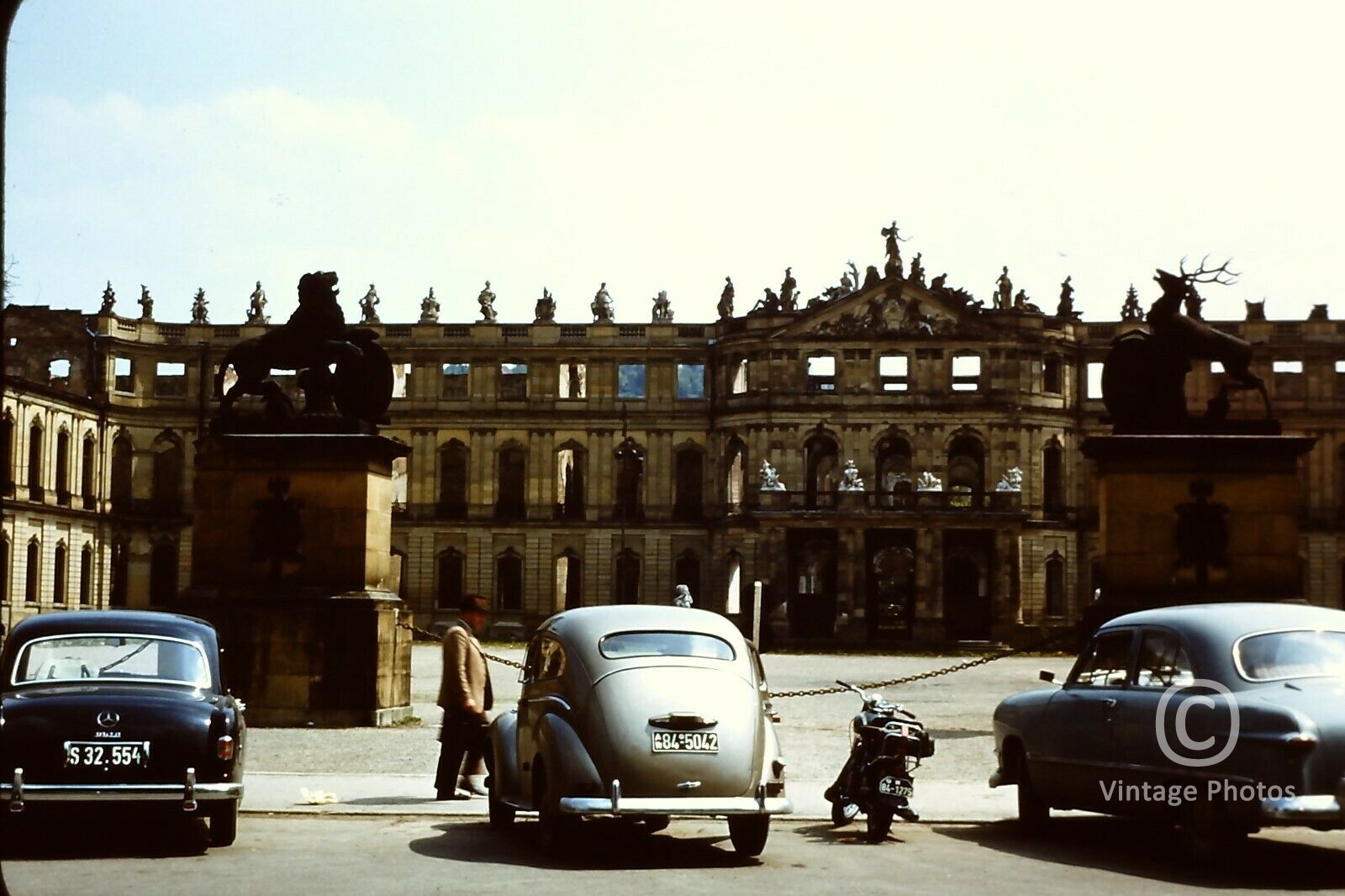 1956 German Bombing Ruins Stuttgart, Classic Cars