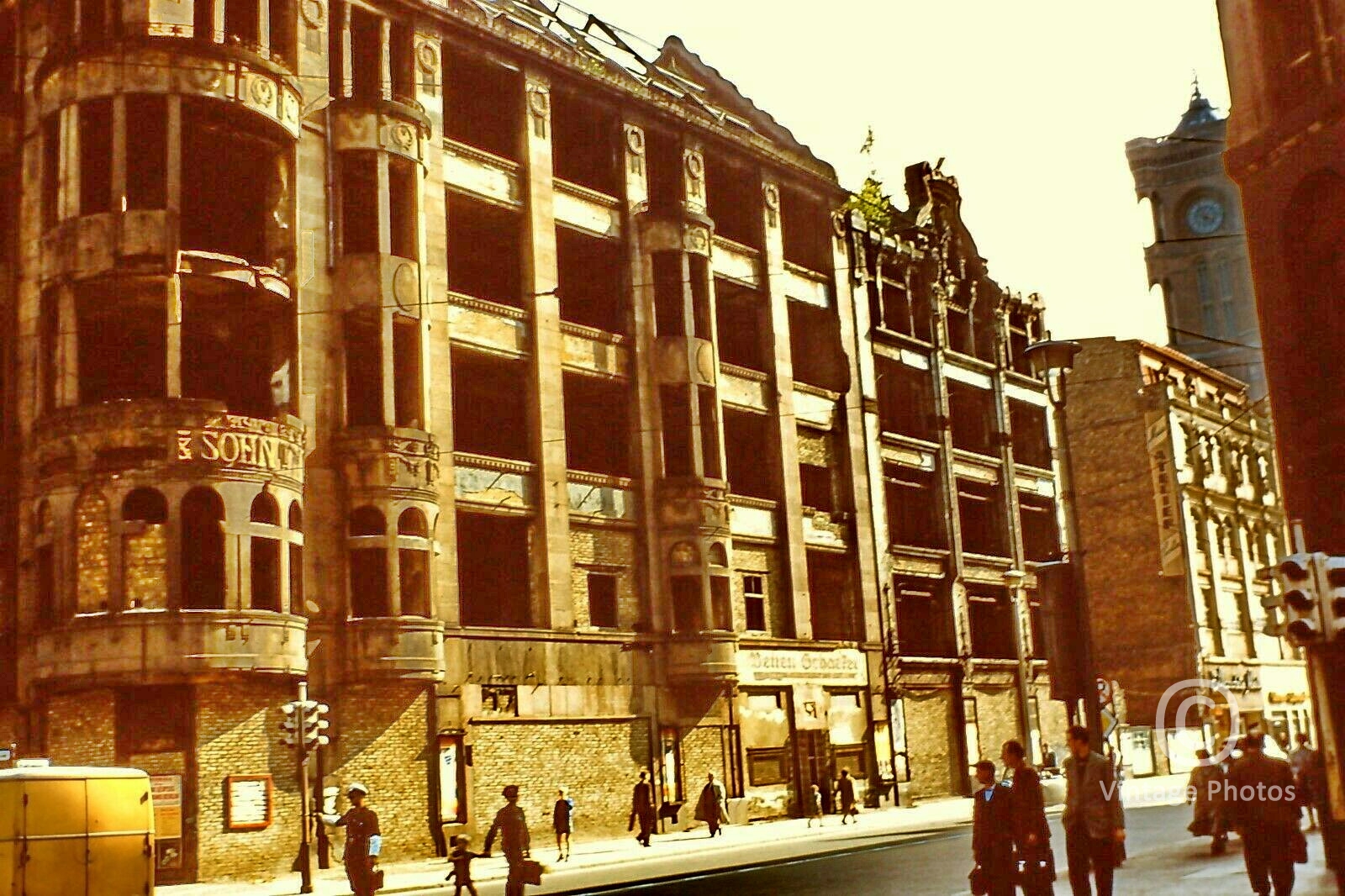 1958 German City Bombing Ruins, Busy Street