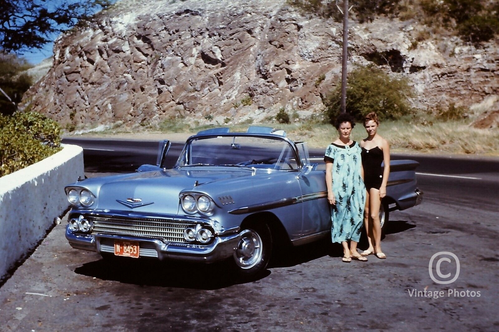 1959 American Clasic Convertible Automobile & 2 Women