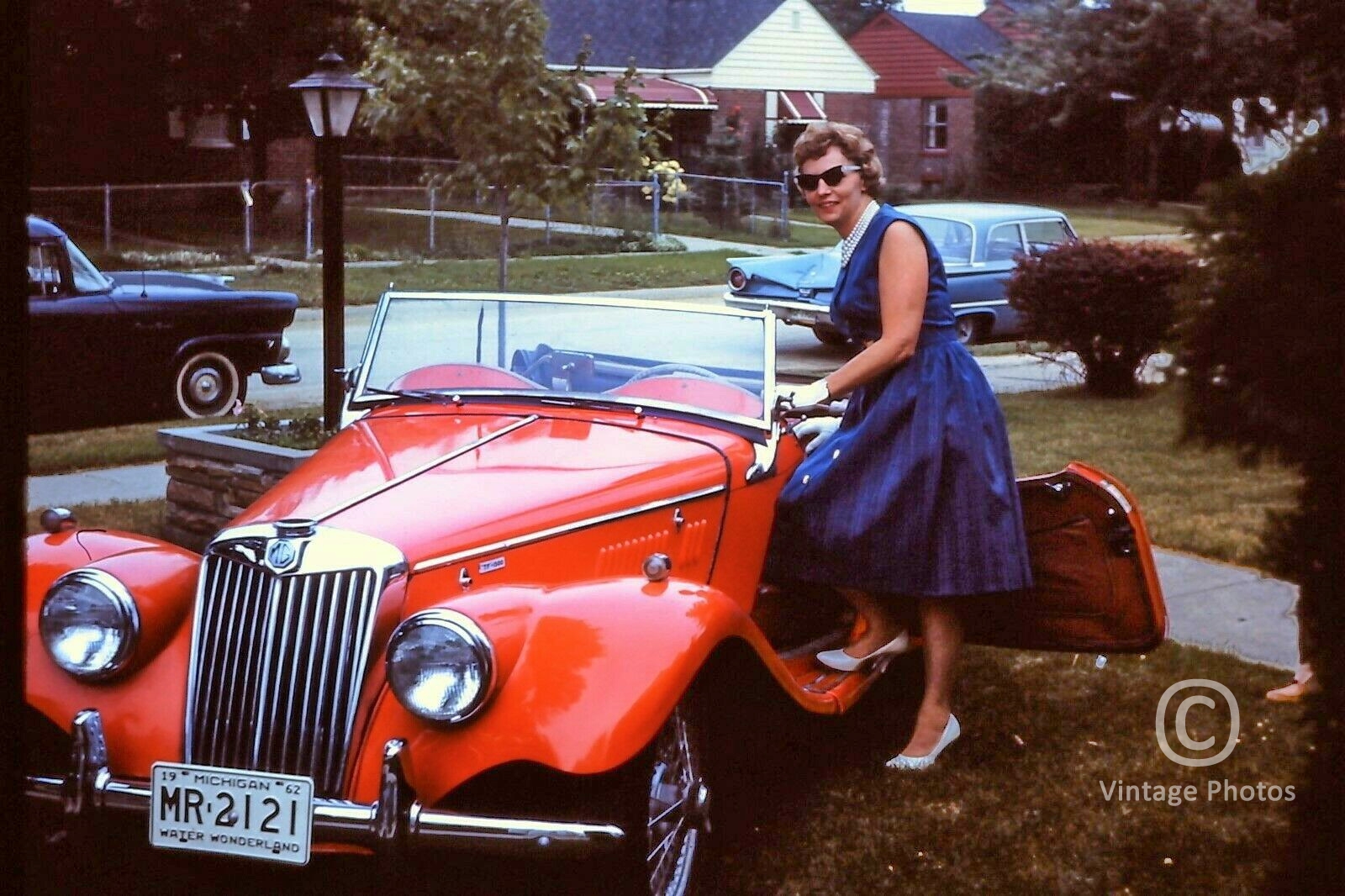 1962 Red MG Sports Car with Michigan Plates