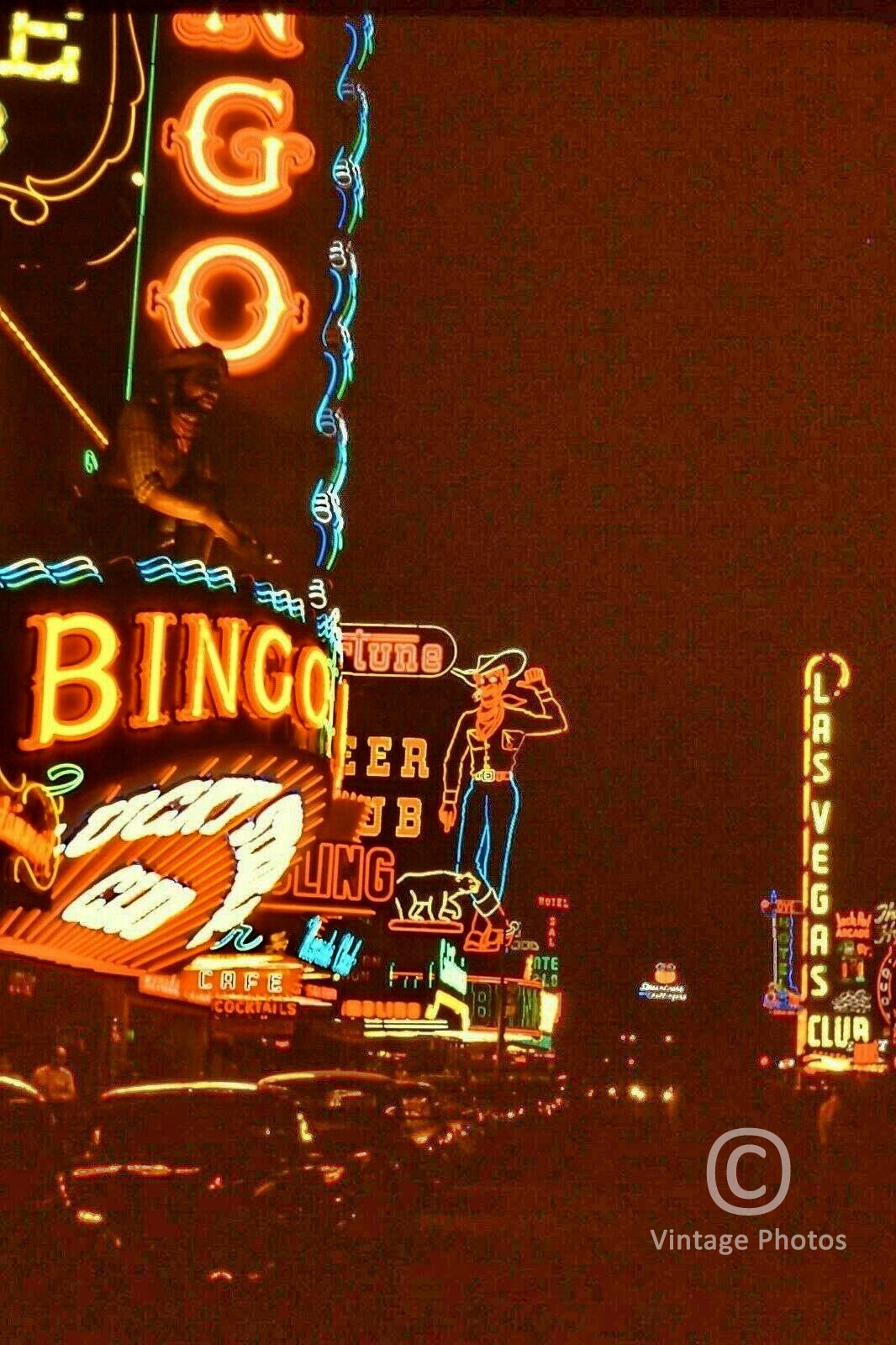 1950s Las Vegas Strip - Lucky strike, Pioneer Club at Night Sept 1954 3.30am