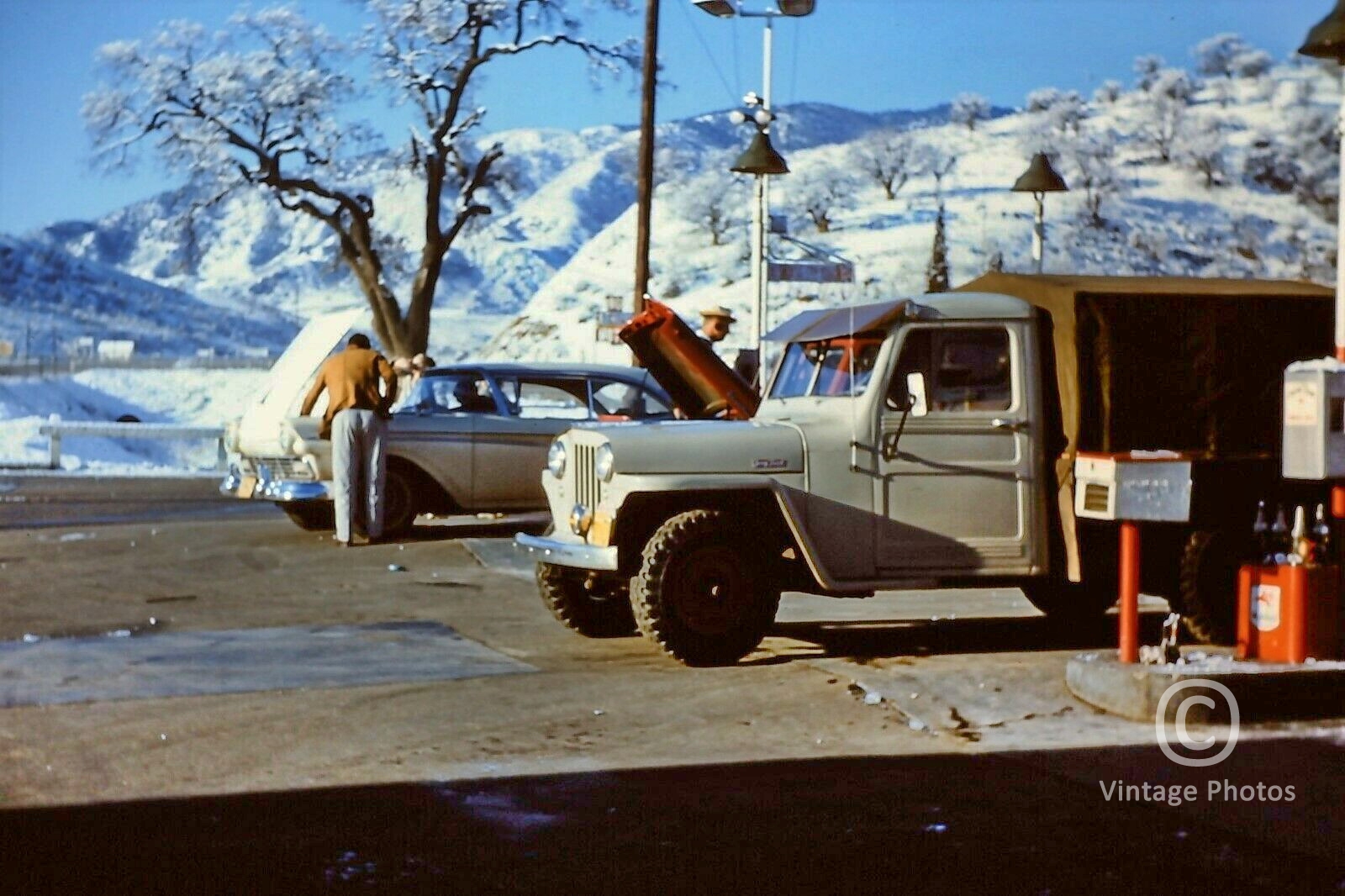 1950s Classic Car & Truck at Gas Station