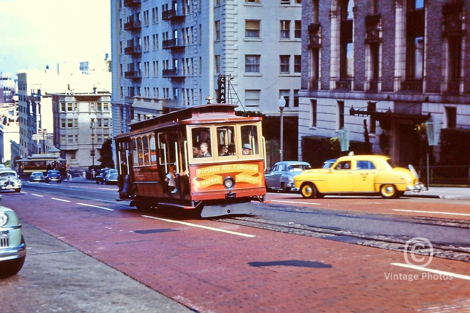 1950s San Francisco, California St between Mason and Powell - Tram