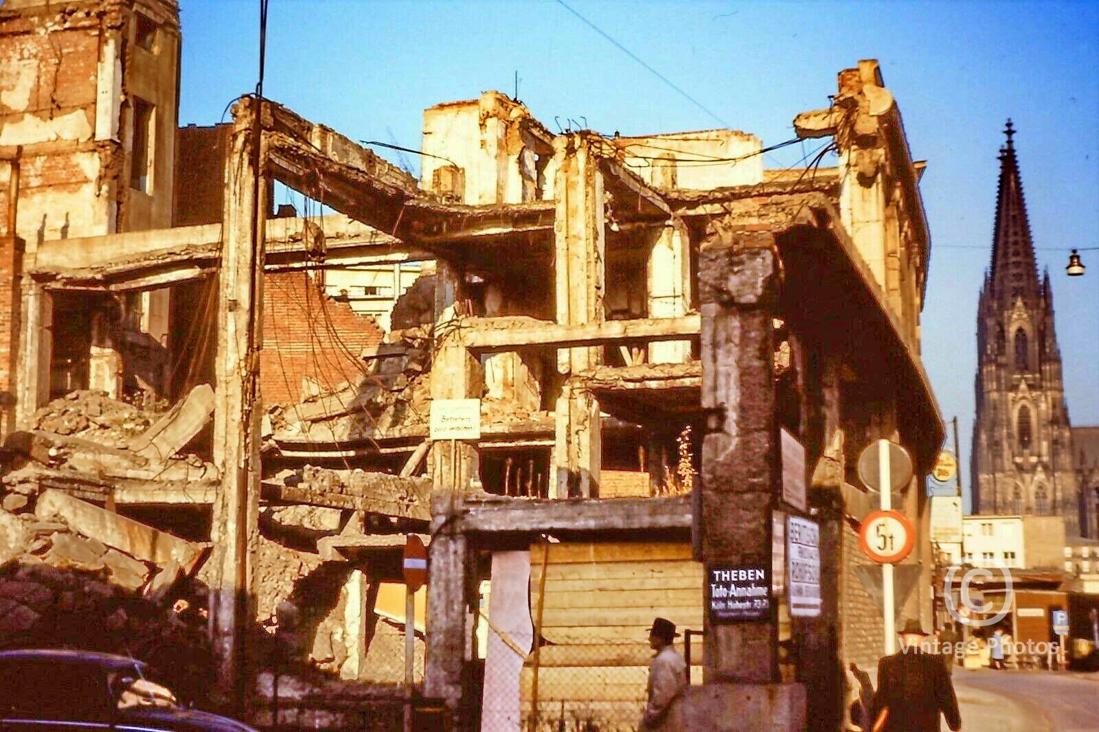 1953 Cologne Bombing Ruins Street Scene