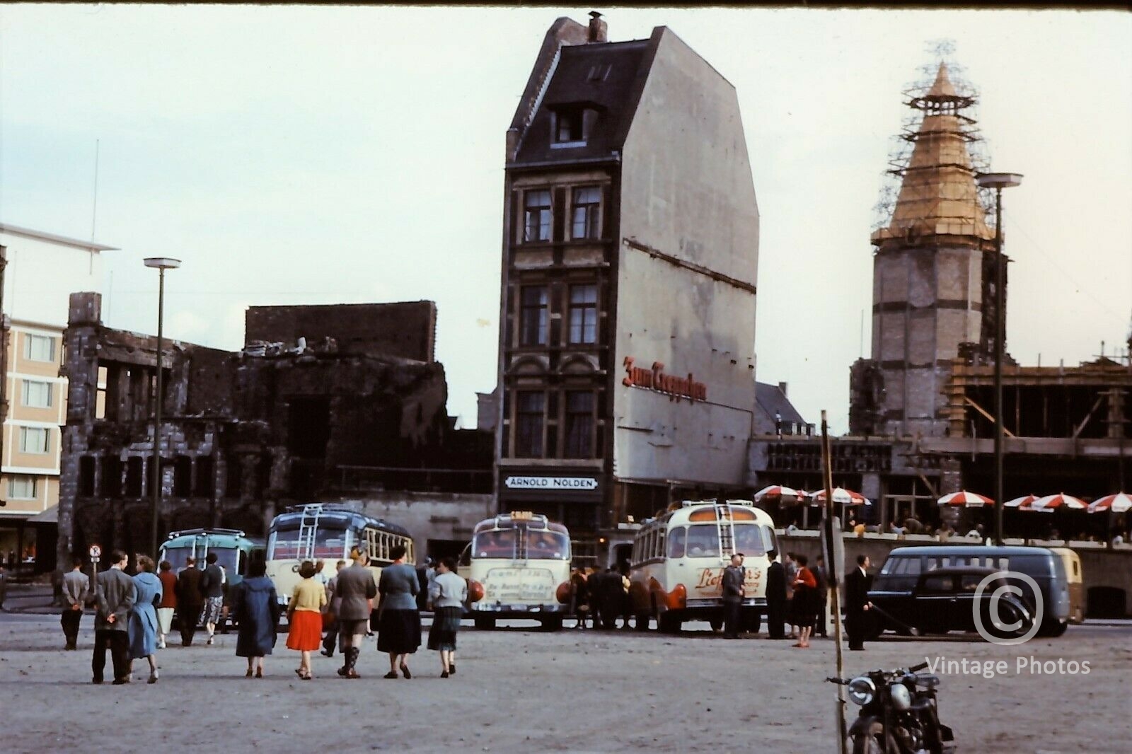 1954 Cologne Square Bombing Ruins, Buses & People